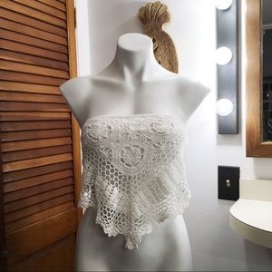 VINTAGE BOHO White Crochet Bandeau Festival Top S